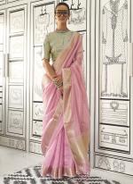 Moss Chiffon Baby Pink Casual Wear Weaving Saree